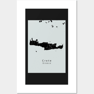 Crete Greece Island Map dark Posters and Art